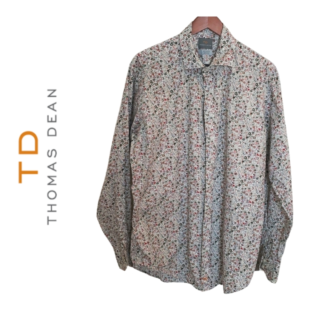 THOMAS DEAN Floral Print Dress Shirt